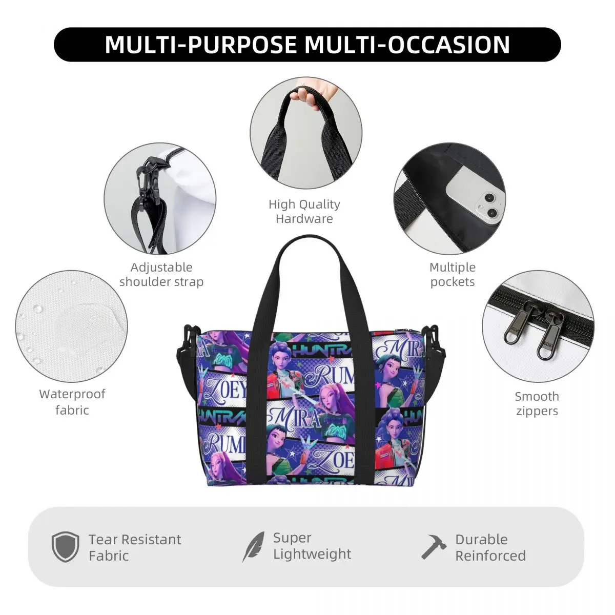 KPop Demon Hunters Huntrix bolso de viaje de playa bolsas de mano de gran capacidad para gimnasio deporte mujeres compras bolso de hombro