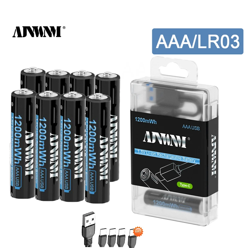 

1.5V USB AAA Rechargeable Lithium Battery 1200mWh 3A AAA Type-C Charging li-Ion Batteries With type-c cable For Remote Control M