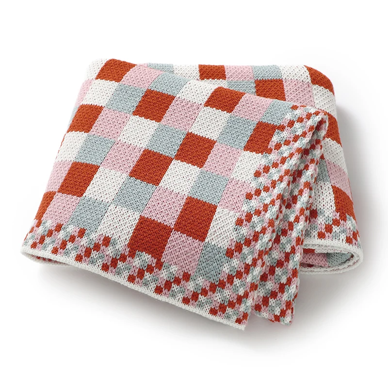 

Одеяло для новорожденных, вязаное пеленальное конвертное одеяло для коляски, чехлы для сна 100*80 см, одеяло для кровати для маленьких мальчиков и девочек, модное клетчатое супермягкое одеяло