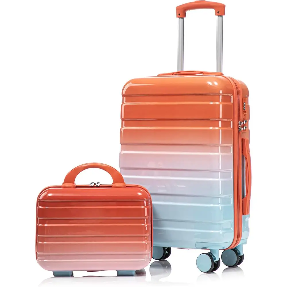 

Lightweight 20 Hardshell Carry-On Luggage with Spinner Wheels, 14 Cosmetic Case, Ideal for Women and Girls (Blue/Red)