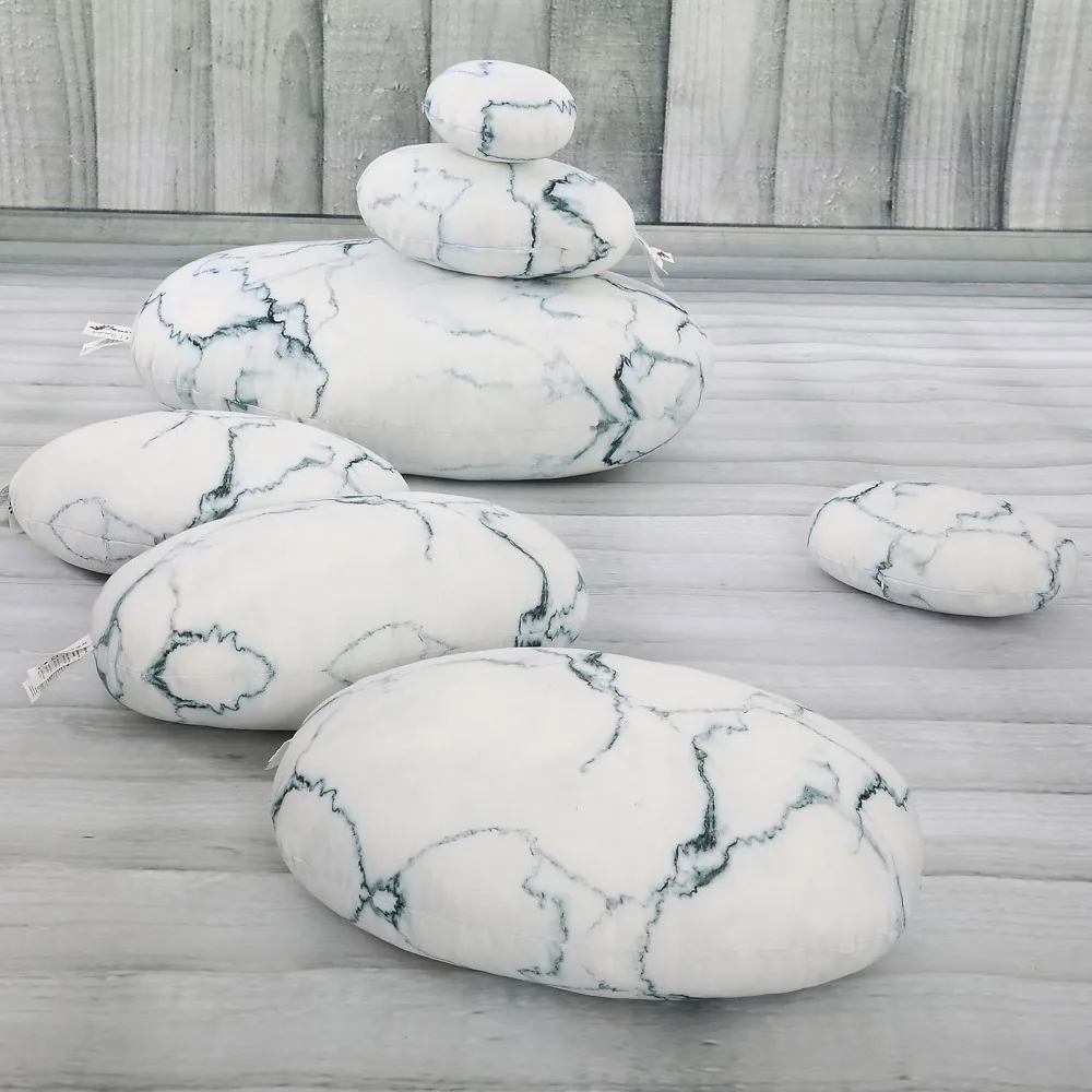 

Three-Dimensional Curve Living Stones 7 Piece Set Floor Pillows Mixed Designs Home Decoration Stuffed Throw Pillows White