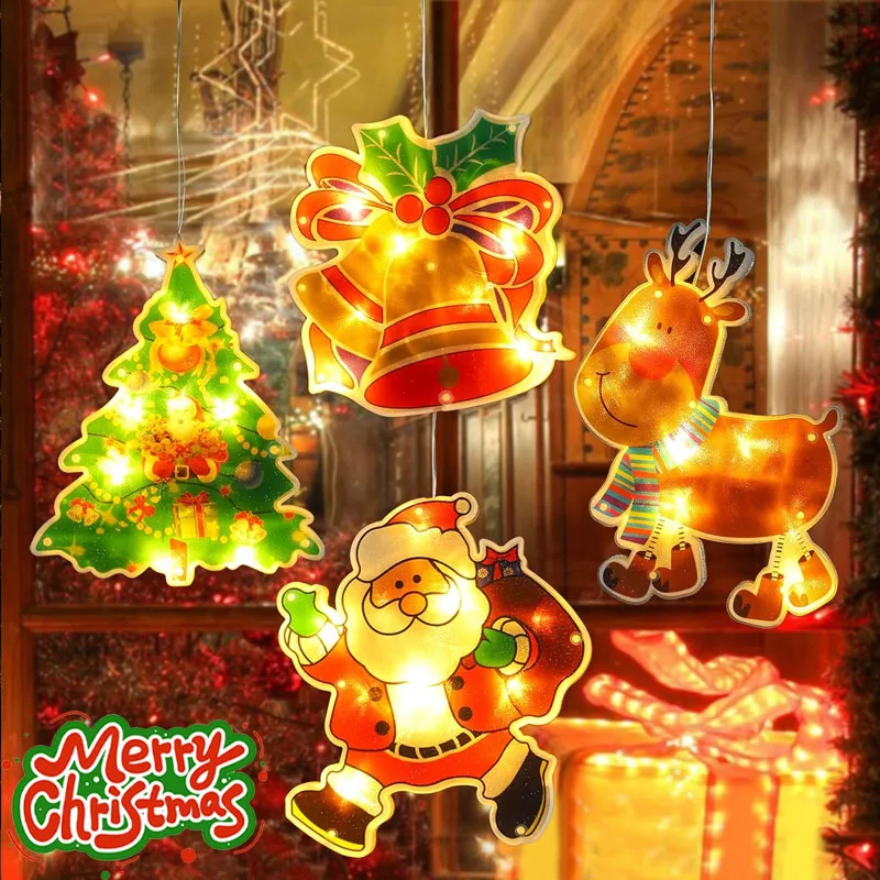 1-10PCS Christmas Holiday Window Hanging Light LED Suction Cup Sparkling for Store Home Party Indoor Outdoor Decoration Ornament