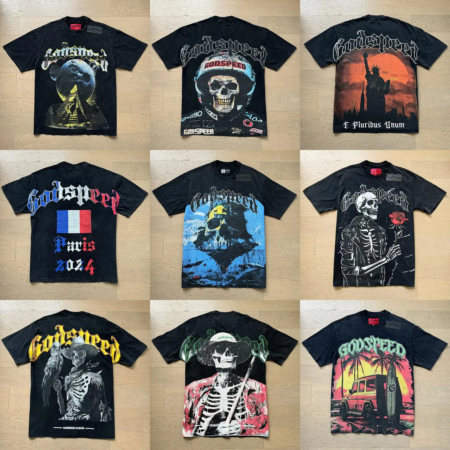 

Godspeed, американская хип-хоп футболка в стиле ретро с принтом черепа, тяжелая, из чистого хлопка, повседневная футболка ort Sve ex Youth Trendy ro...