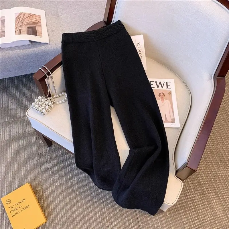 Neploe Patchwork Korean Chic Commuter Casual Knit Set Jumper Slim High Waist Wid Leg Pants Two Piece Sets New Elegant Sweatpants