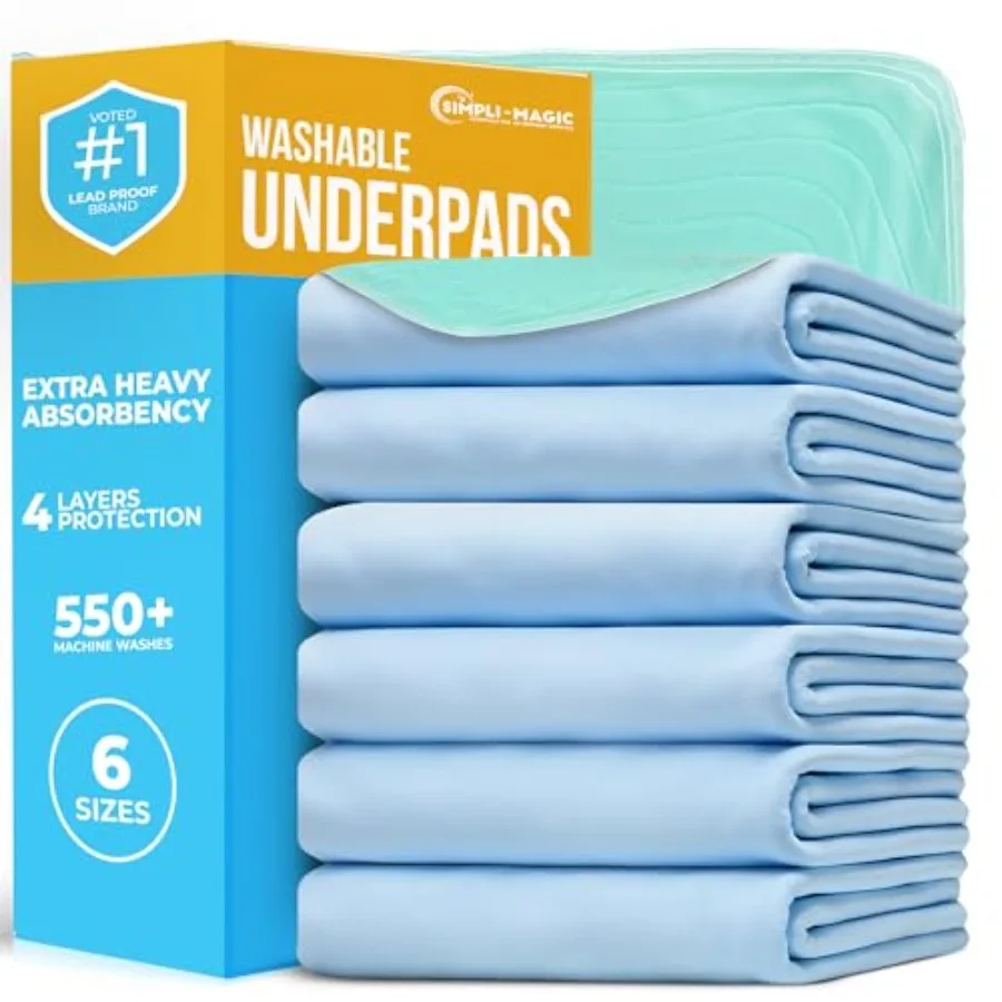 

Simpli-Magic Washable Underpads 34x 36" Pack of 4 - Heavy Absorbency Reusable Bedwetting Incontinence Pads for Adults Elderly a