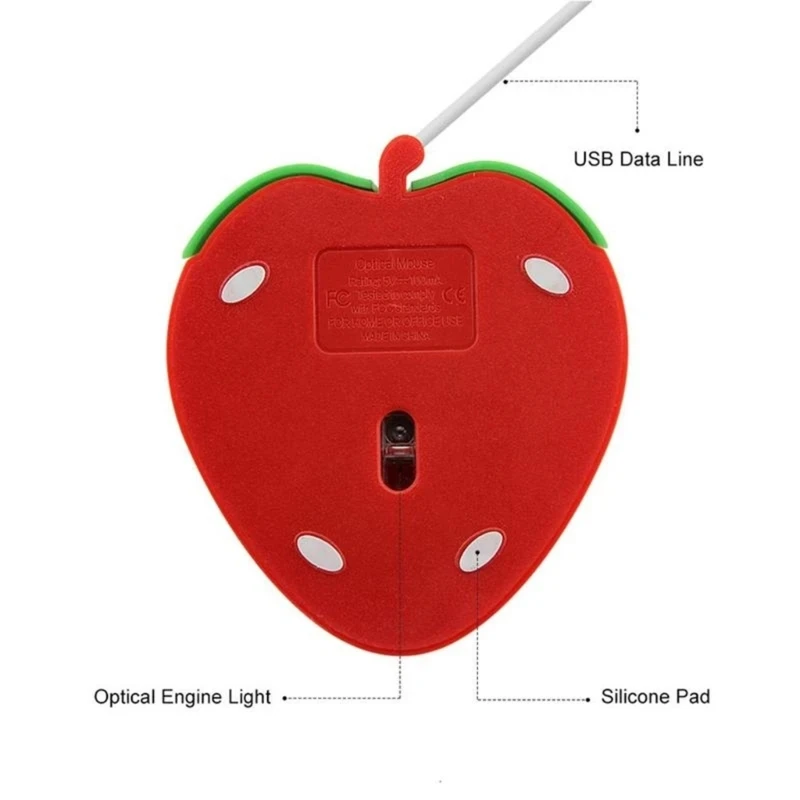 USB Wired Mouse Cute Fruit Strawberry Shape Wired Mouse Portable Mini Optical Mice Cartoon Computer Mouse 3 Button