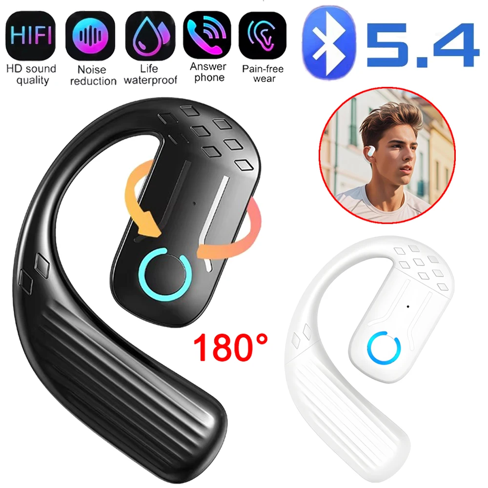 Bluetooth 5.4 Headphones Wireless Ear Hook Earphones HiFi Stereo Waterproof Headset Noise Reduction Earbuds for Huawei Xiaomi