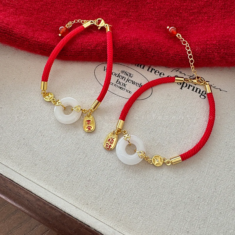 Dragon Year Red String Peace Buckle Bracelet for Women - Unique Student Friendship Jewelry.