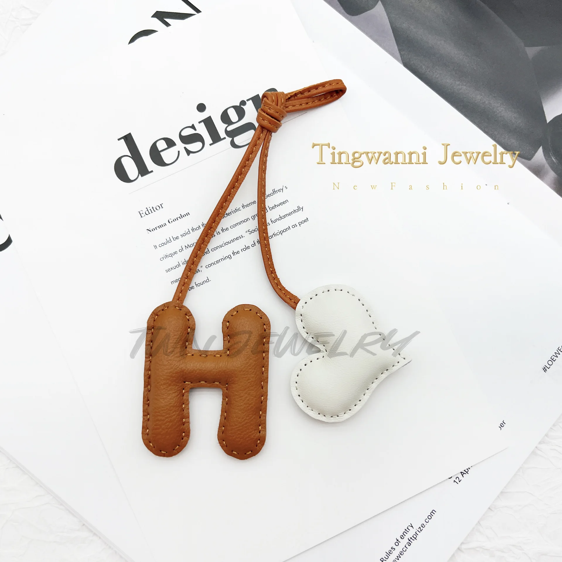 New leather letter love bag hanging decoration hand-sewn sheepskin bag pendant senior sense car keychain