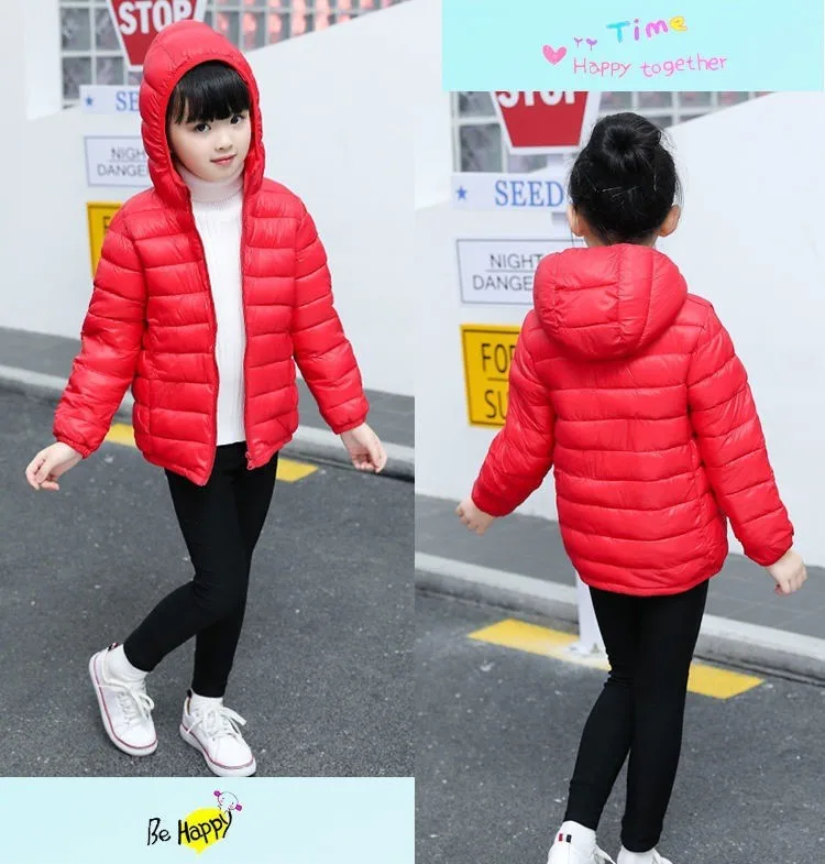 Kids Boy Hooded Lightweight Down Jacket Winter Autumn Coats Children Girl Cotton Outerwear Teenagers Students Clothes 2-14 Years