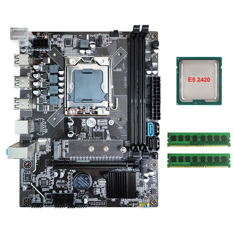 AU32-X79 Desktop-PC-Motherboard-Set + E5 2420 CPU + 2X 4G DDR3 RAM M.2 NVME LGA1356 DDR3-Speichersteckplatz SATA3.0 Gaming-Motherboard