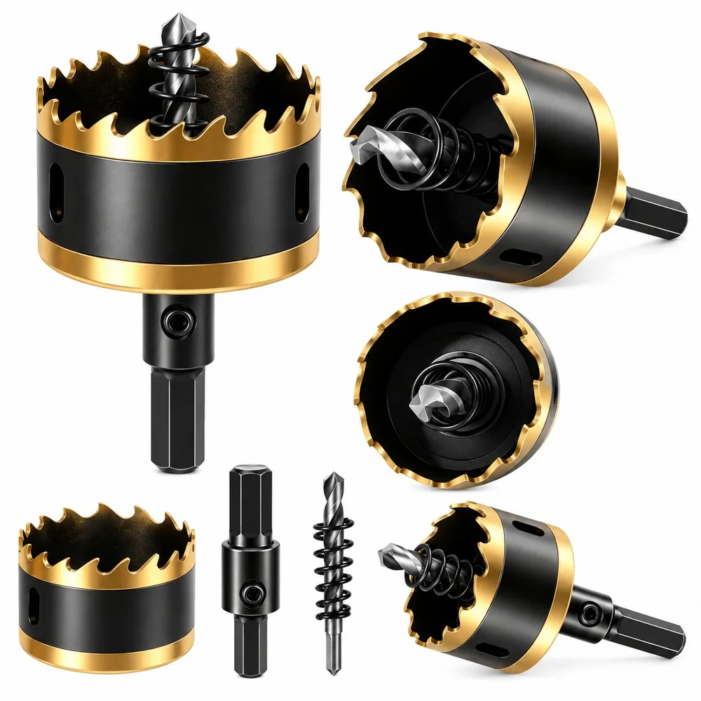 New Triangular Shank Bi-Metal Hole Saw 15-80mm with Pilot Drill Hole Saw Cutter Hole Saw Drill Bit Handheld Electric Drills