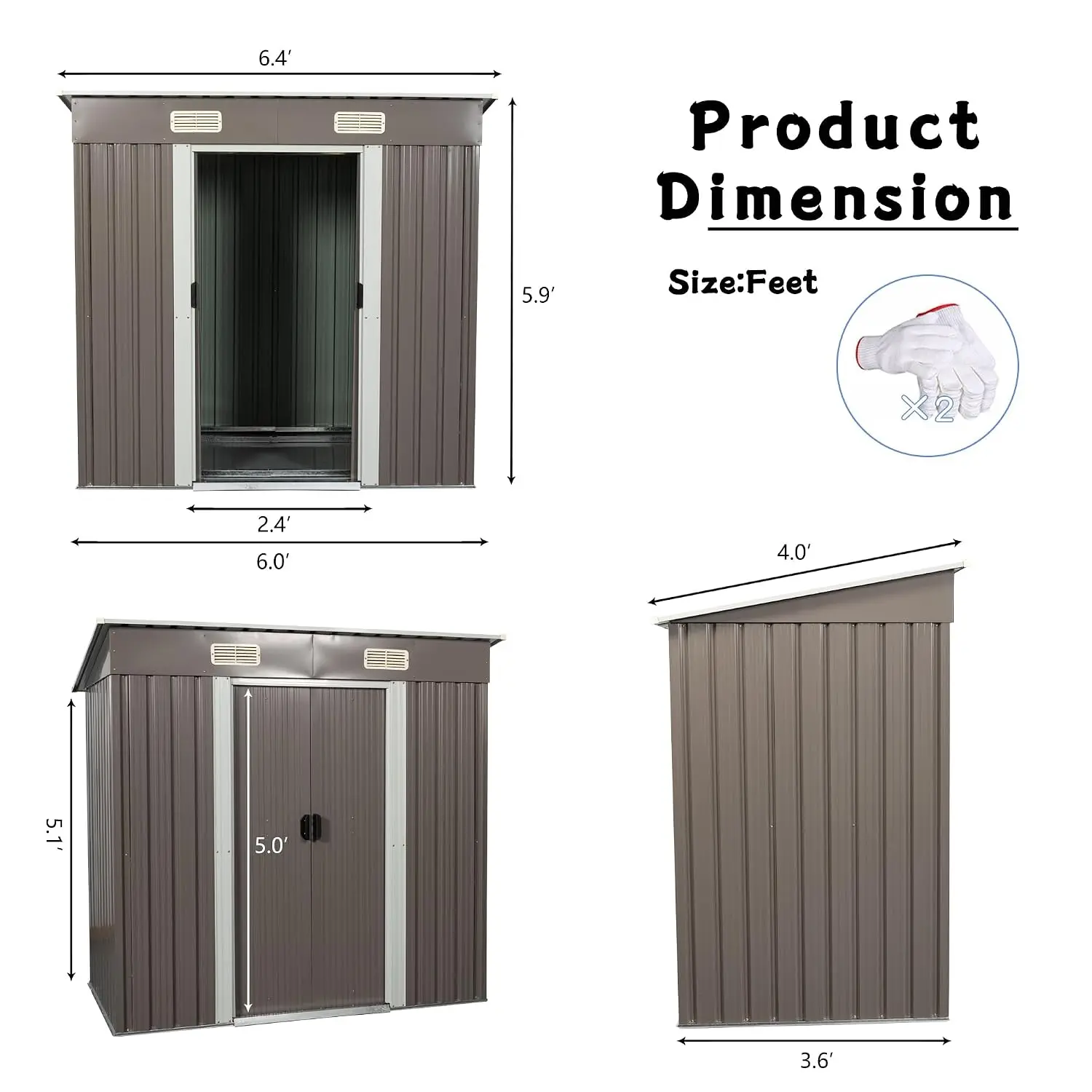 6X4 FT Waterproof Metal Outdoor Storage Shed with Lockable Door, Steel Tool Building for Garden Backyard Patio Lawn, Customized