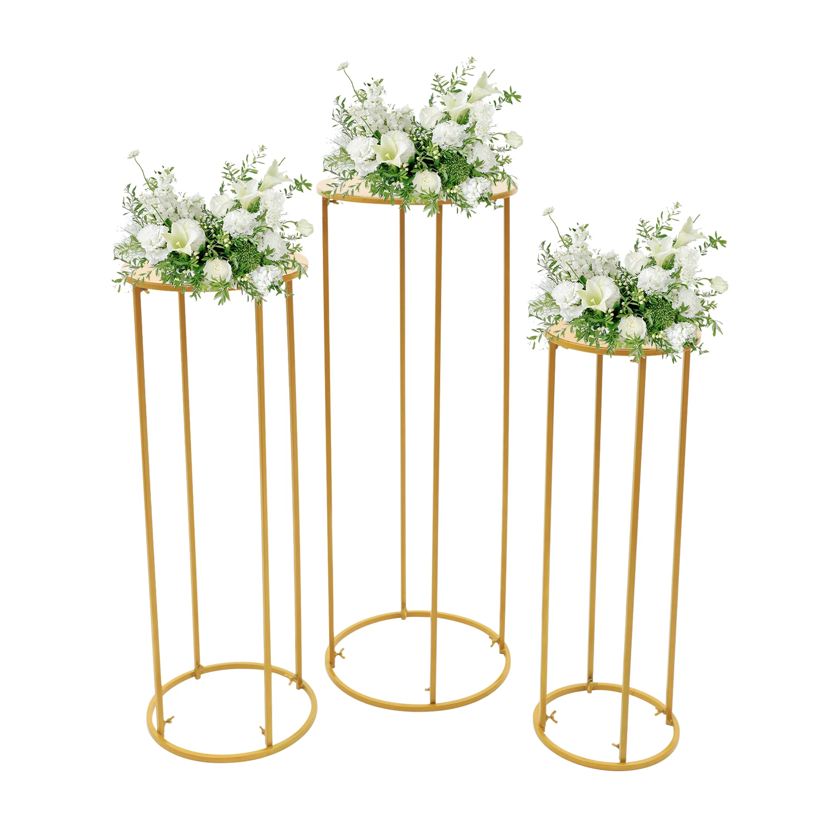 

3PCS Gold Cylinder Flower Stand Metal Cylindrical Plant Stand Display Pillars for Party Flowers Birthday Wedding Decoration