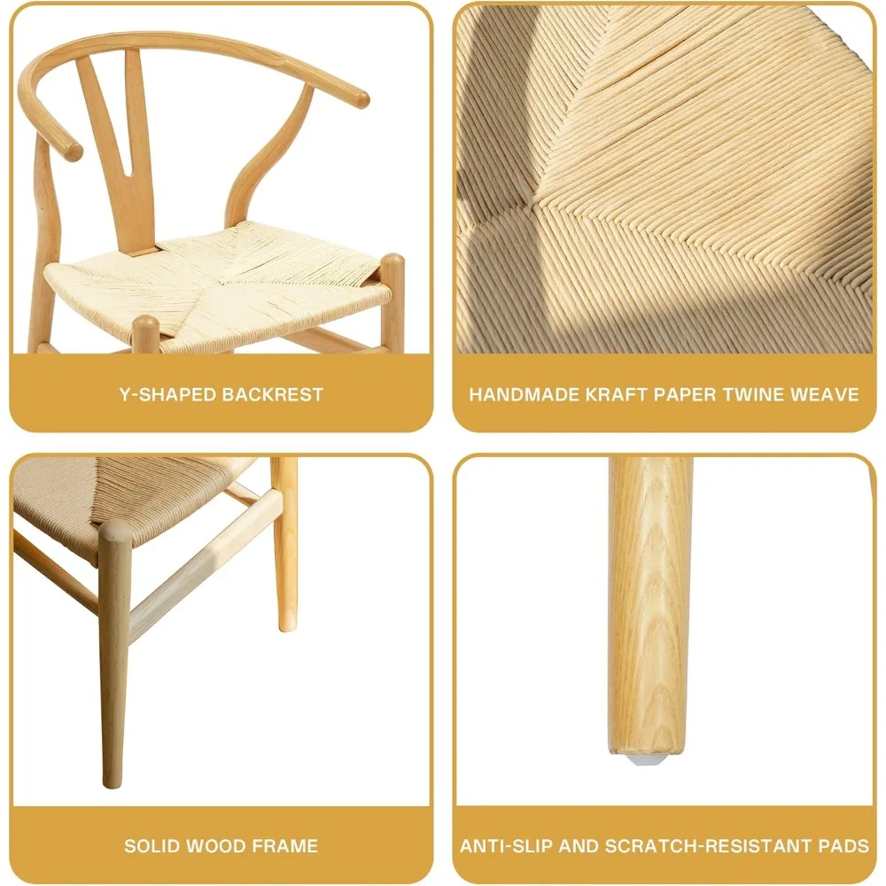 Wishbone Chair, Weave Modern Solid Wood Mid-Century Y Shaped Backrest Dining Chair (Natural Wood Color)