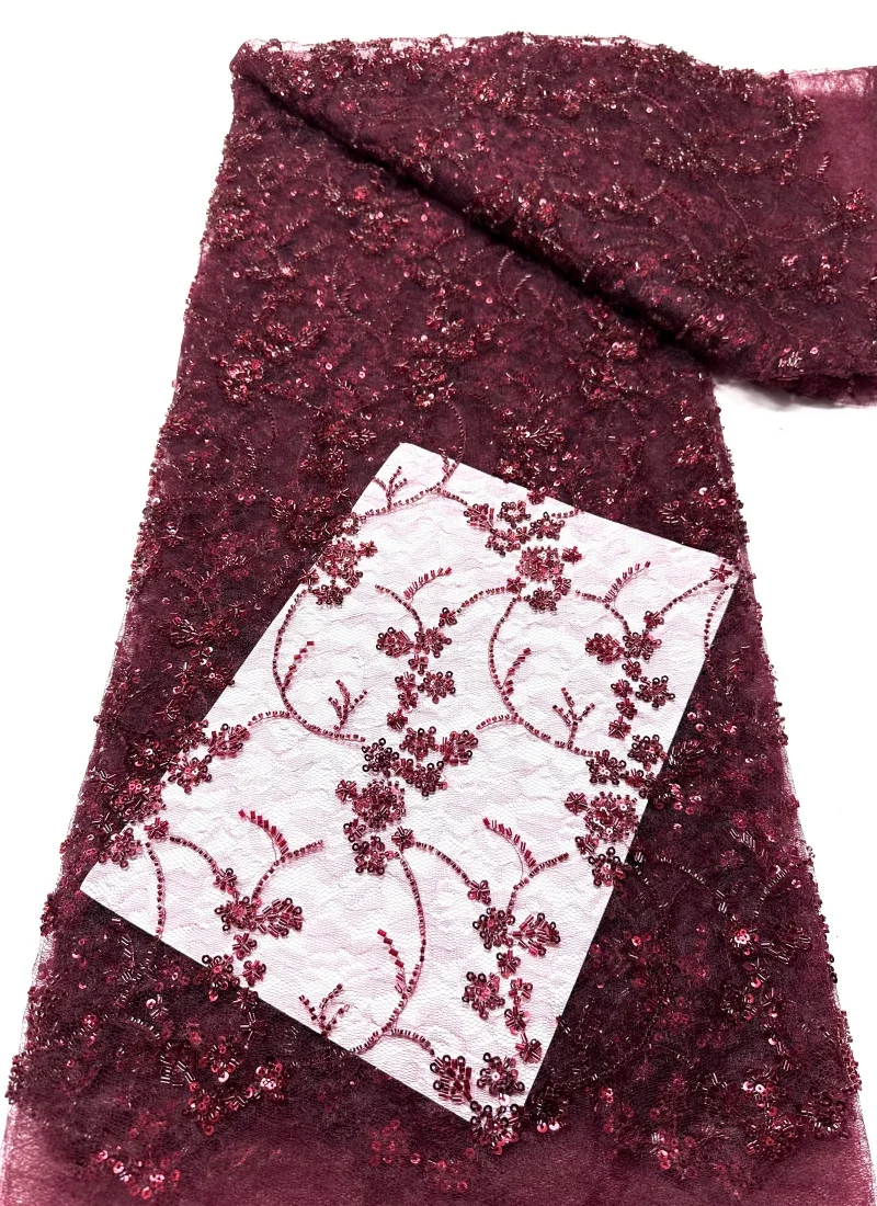 

2026 Luxury French Embroidery Beaded Lace Fabric African Nigerian Sequins Lace Fabrics For Wedding Party Dress Sewing