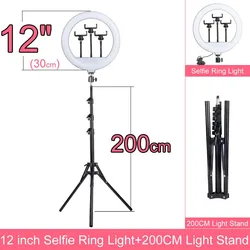 12 Inch Dimmable LED Selfie Ring Light  Lamp Photography Ringlight 200cm tripod Phone Studio 30.5cm 3 Holder Live YOUTOBE