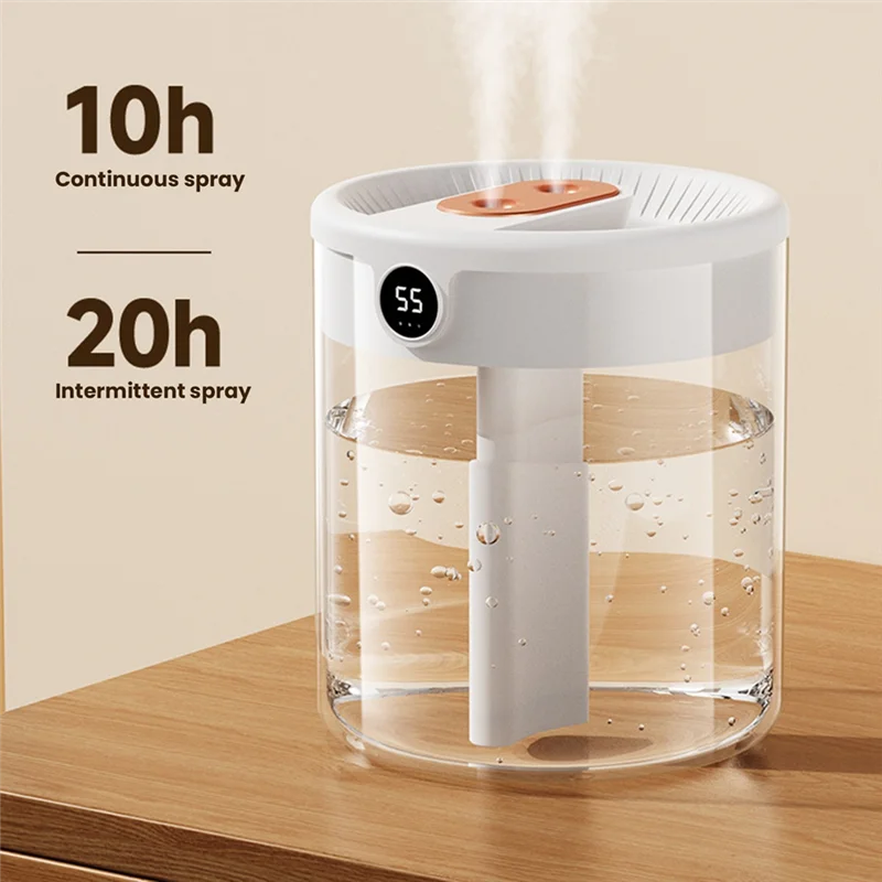 Air Humidifier Big Capacity with LCD Humidity Display Night Light Double Nozzle Essential Oil Diffuser for Home White