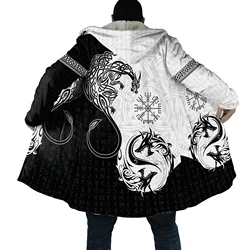 PLstar Cosmos Dragon and Odin Raven Tattoo 3D Printed Men's Fleece Hooded Cloak Unisex Casual Thick Warm Cape coat PF88