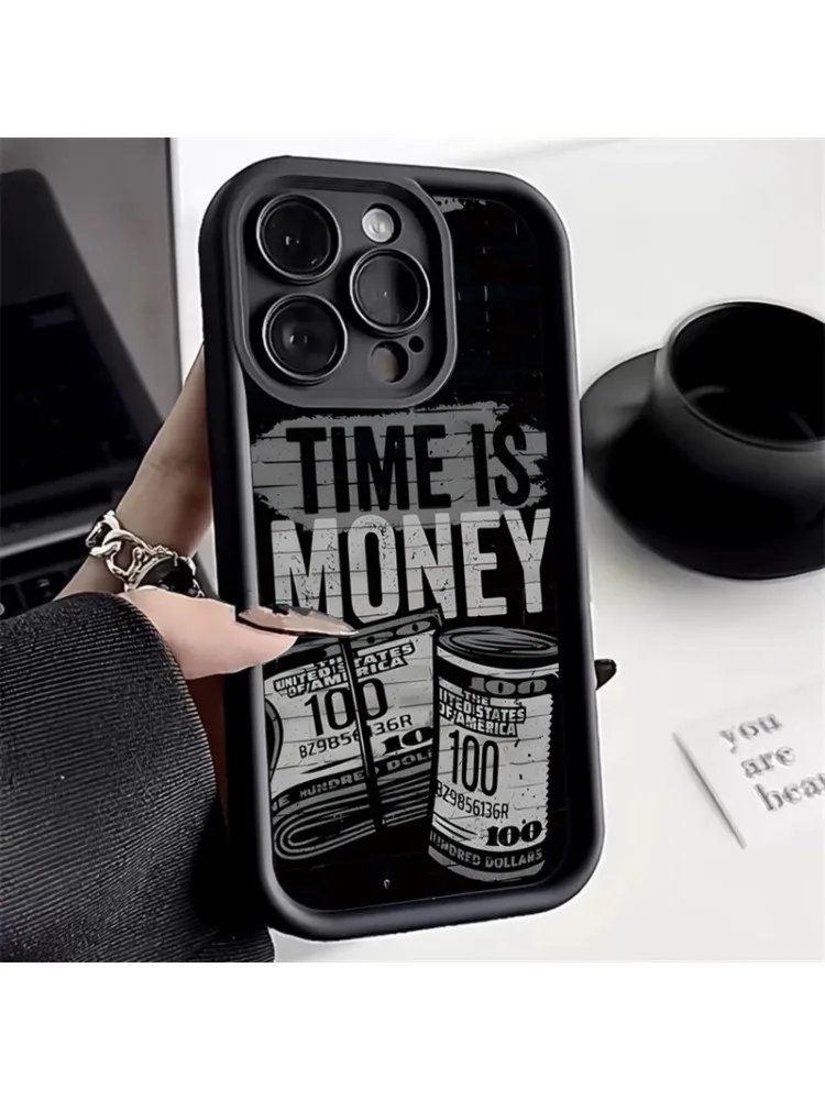 Capa de telefone luxuosa para iPhone 16 15 14 12 11 13 Pro Tempo máximo é dinheiro impresso Capa