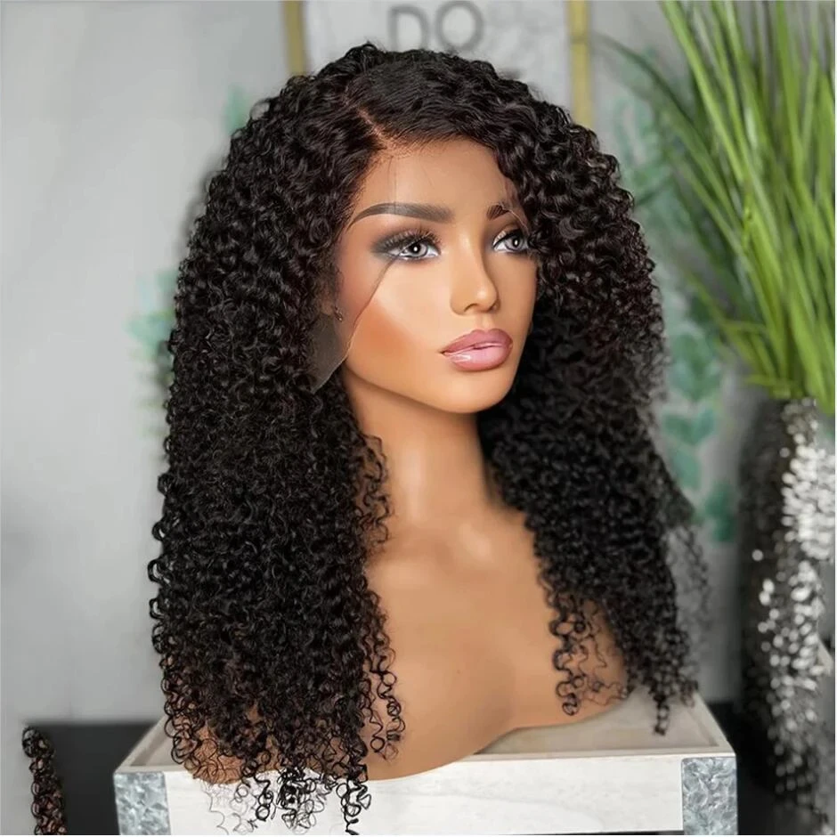 Long Soft 26‘’  Black Kinky Curly Density180  Babyhair For Black Women Lace Front Wig Heat Resistant Preplucked Glueless  Daily