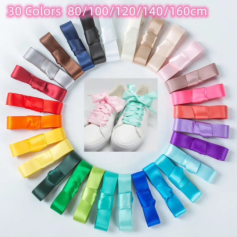 

1Pair 30 Colors 2cm Width Satin Silk Ribbon Shoelaces Women High-top Canvas Sneakers White Shoe Laces String 80cm/100cm/120/140