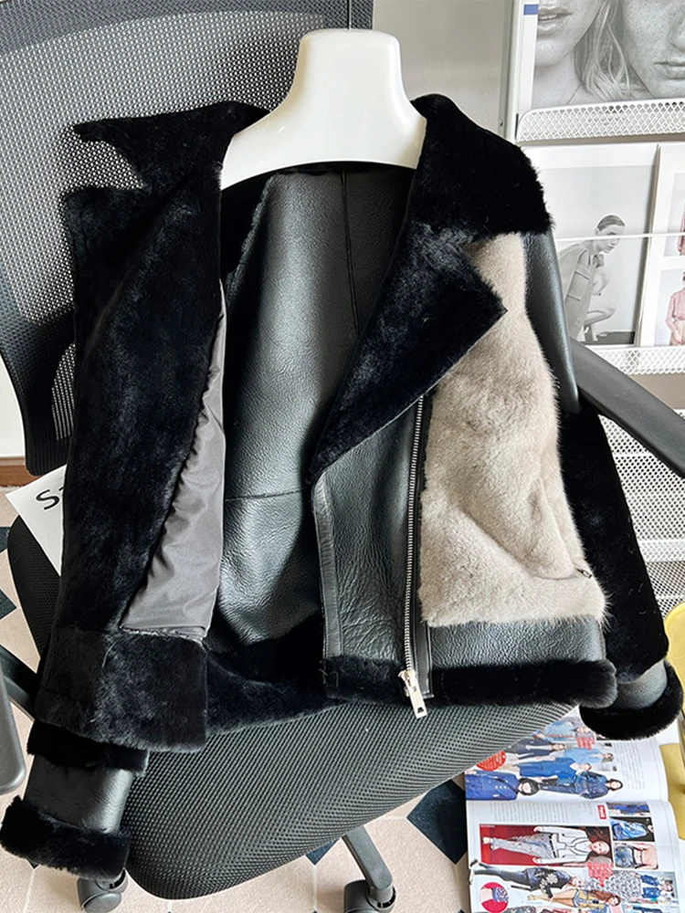 2023 Winter Women Real Natural Mink Fur Coat Natural Merino Sheep Fur Coat Genuine Leather Jacket Thick Warm Luxury Female Coats