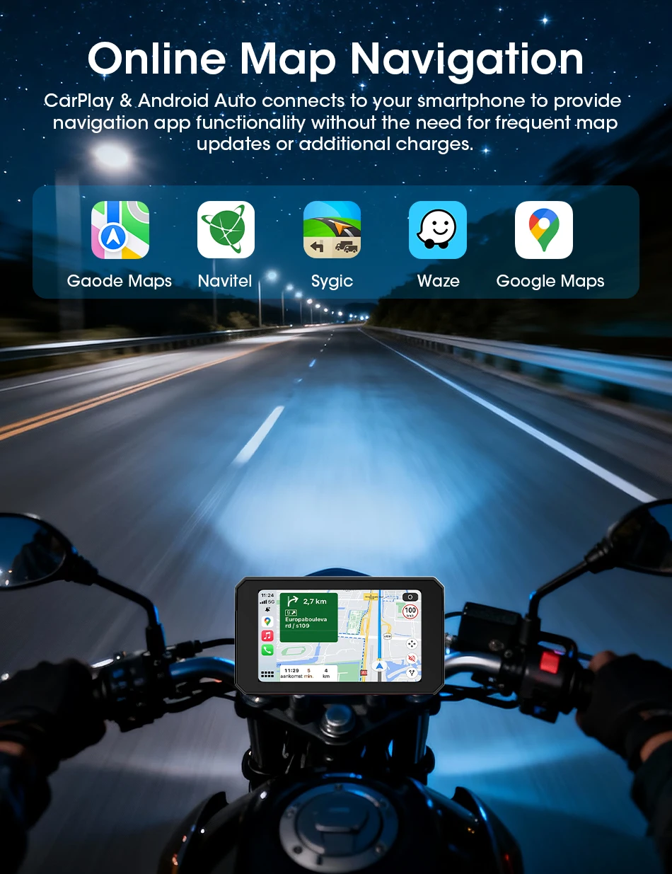 Jansite Dual Bluetooth Motorrad Carplay Bildschirm Navigation GPS Display IP67 Wasserdichte Unterstützung Helm Intercom Moto Zubehör – Detail 8