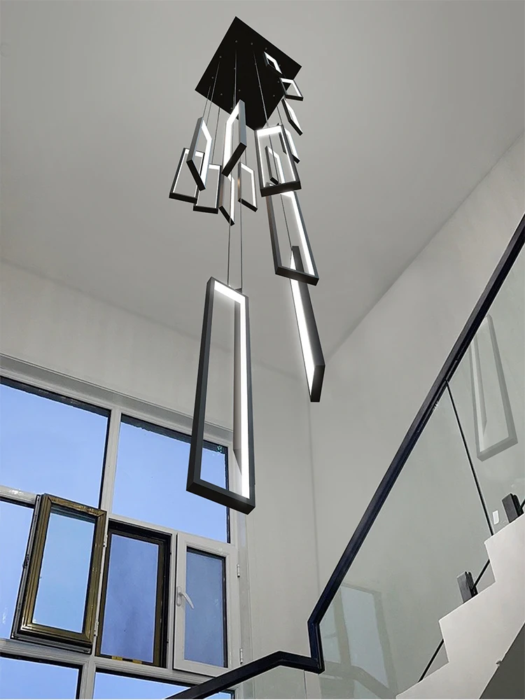 New Staircase Chandelier Aluminum Square Modern Simple For Loft Villa Duplex Exhibition Hall Ceiling Decoration Lighting Fixture