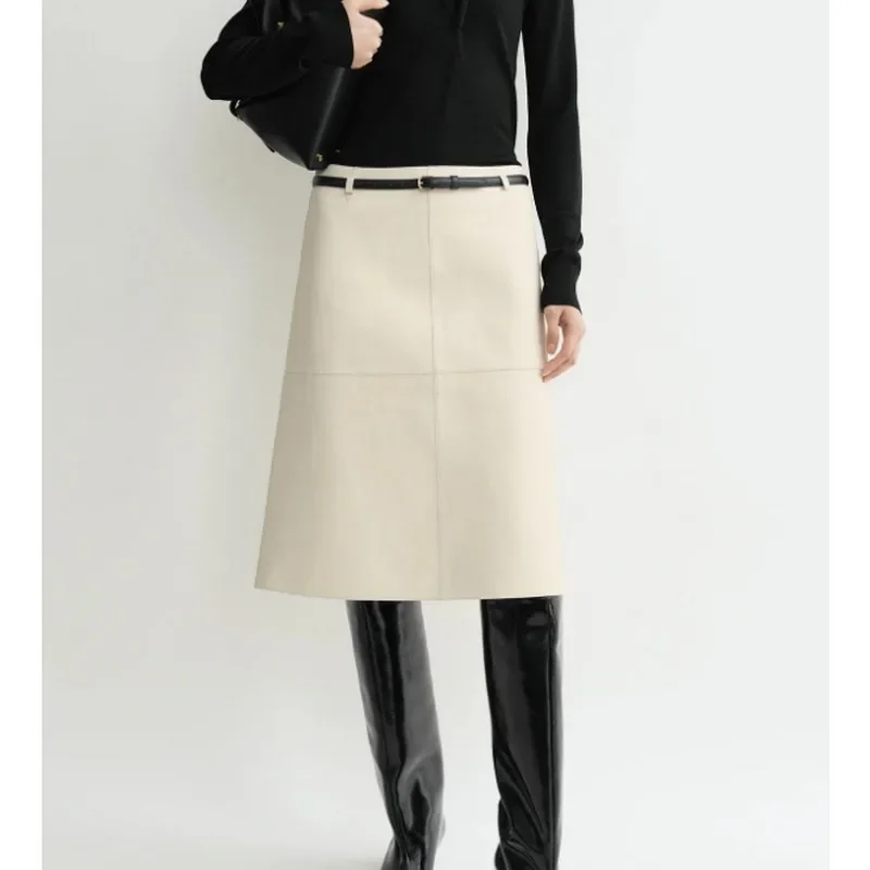

Double-Layer Leather Splicing Skirt for Women, Double-Layer Skirts, Three-Dimensional High-end Skirts, Beige Design Sense, Autum