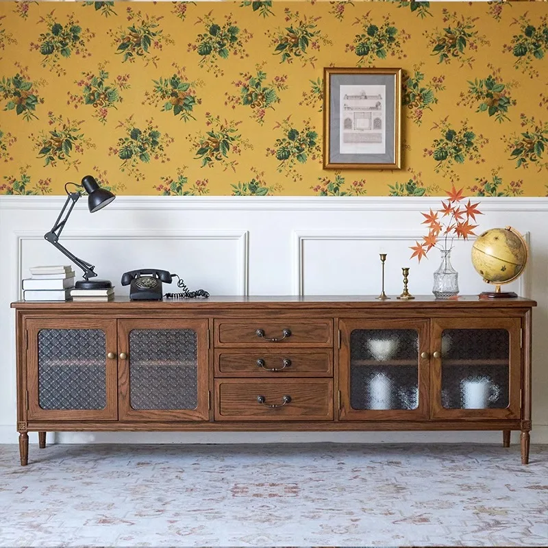 Retro living room wall-mounted floor-to-ceiling audio-visual cabinet All solid wood locker Video cabinet