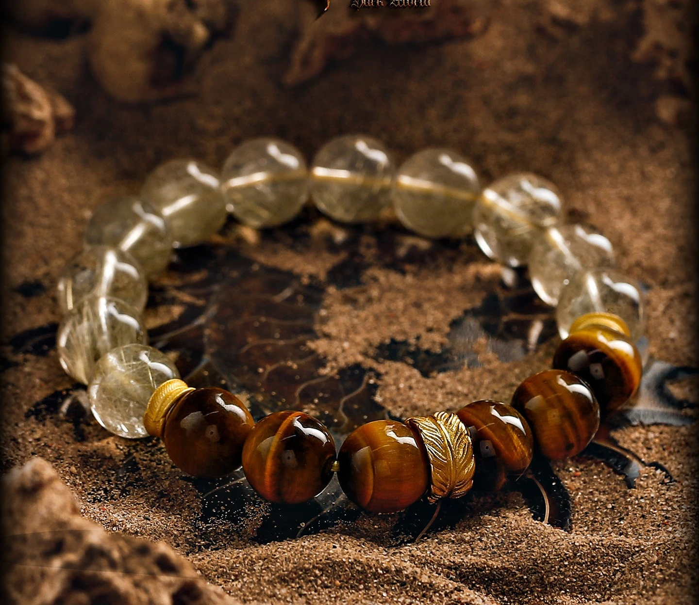 [Muguang] Brazilian Golden Hair Crystal Bracelet Men's Lightning Tiger's Eye Stone Bracelet Crystal
