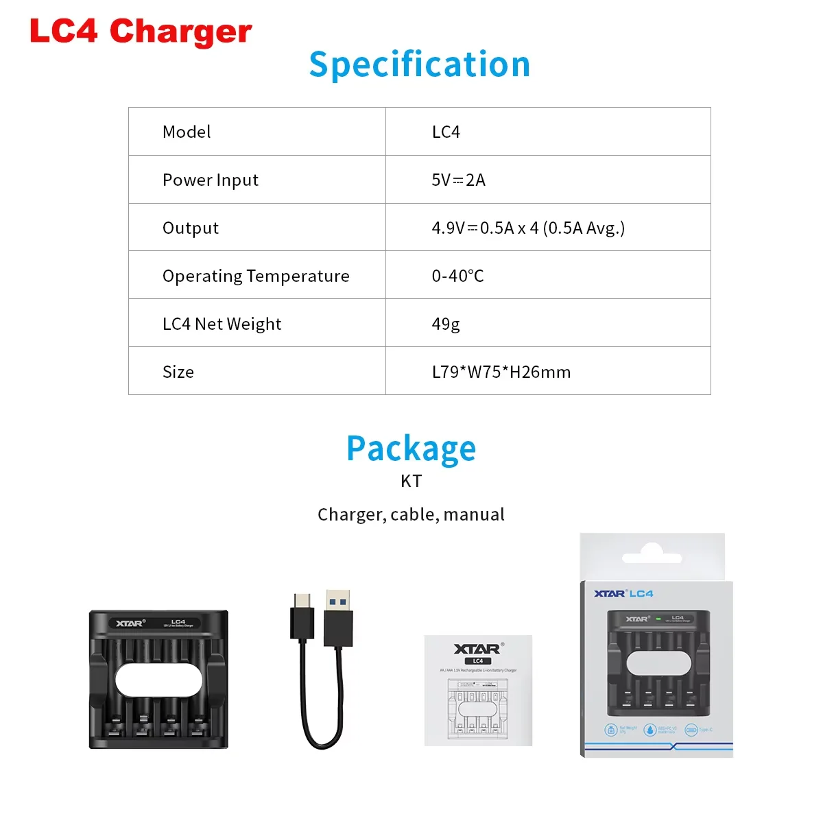 XTAR 4PCS AA 4150mWh 1.5V Li-Ion Rechargeable Battery+XTAR LC4 Charger Mix-charging AA&AAA Batteries  With LED Indicator