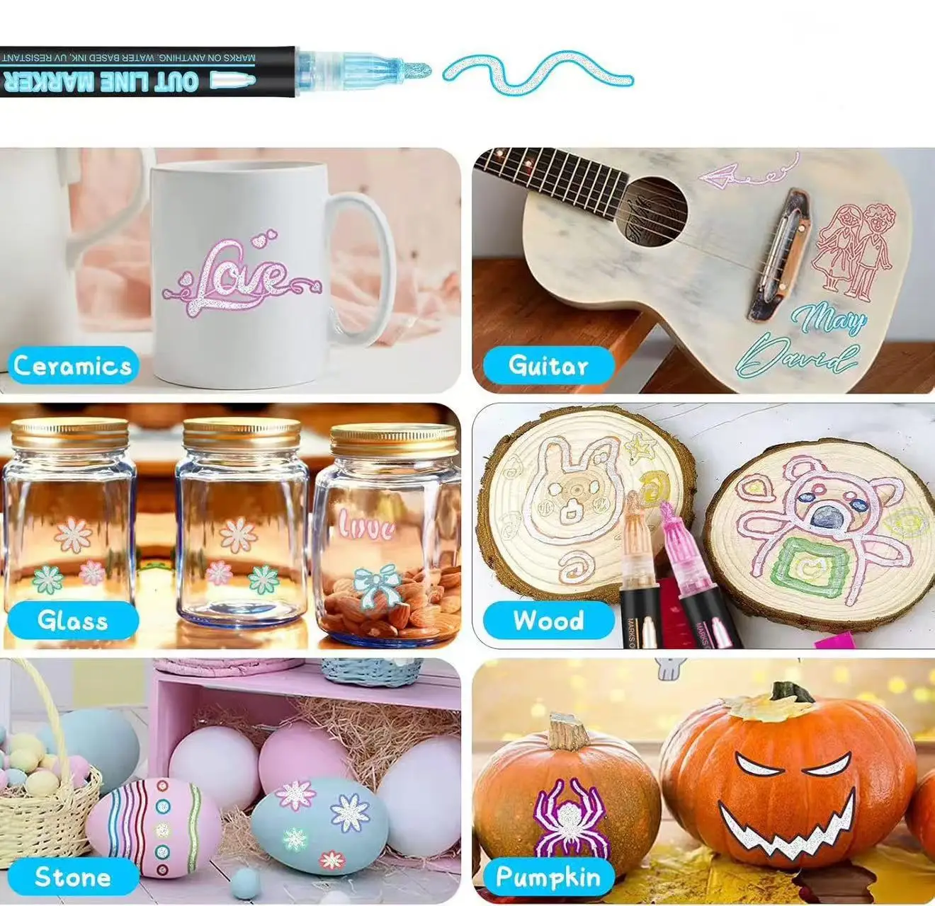 ปากกาเน้นข้อความแบบเส้นคู่ ปากกาสำหรับงานศิลปะ ปากกาสำหรับงาน DIY ปากกาสำหรับเขียนกราฟฟิตี ปากกาเน้นข้อความสำหรับสมุดภาพ ไดอารี่ โปสเตอร์ การ์ด อุปกรณ์ระบายสี