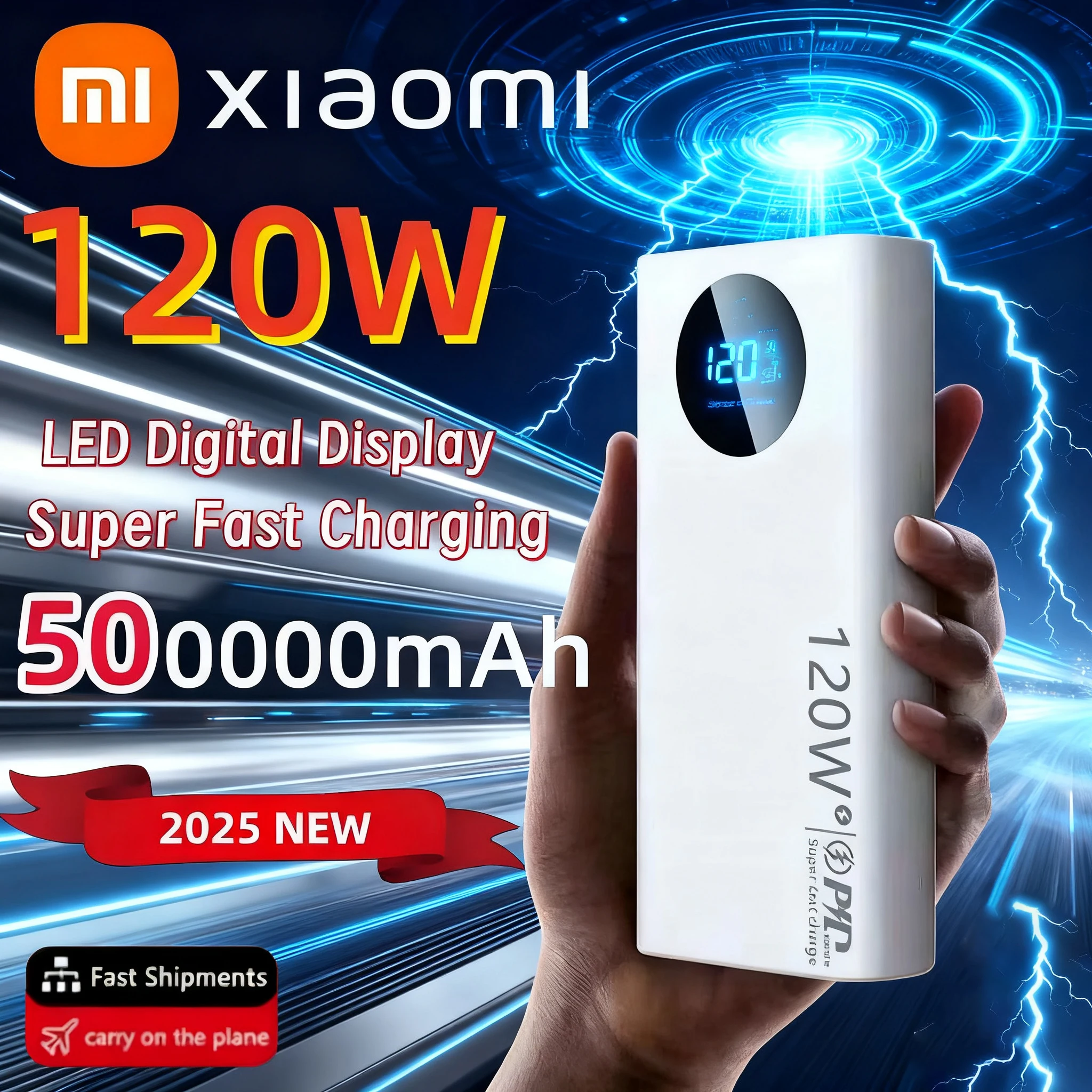 Xiaomi 120W 50000mAh Power Bank PD carga súper rápida banco de energía portátil batería externa de gran capacidad con pantalla Digital