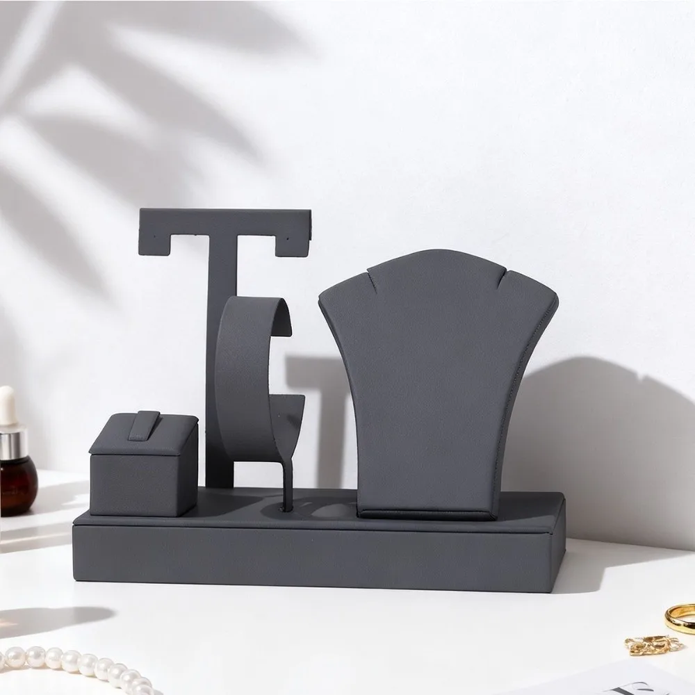 PU Leather Jewelry Display Stand Set Tray Style Display Multi-function Jewelry Organizer Tray Space-saving