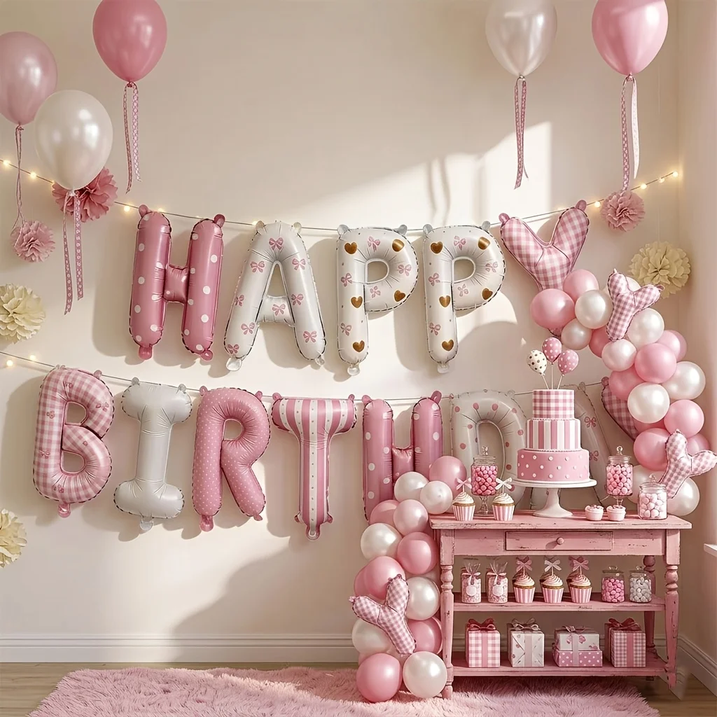 15-teiliges Macaron-farbenes Buchstabenballon-Set aus Aluminiumfolie mit der Aufschrift „Happy Birthday“ für die Geburtstagsfeierdekoration – Detail 2