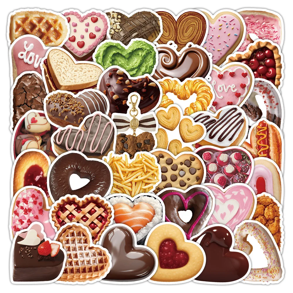 50pc Heart-shaped Cookie Phone Stickers Chocolate Bread Mobile Phone Stickers Decor Phone Cases Water Bottles Waterproof Sticker