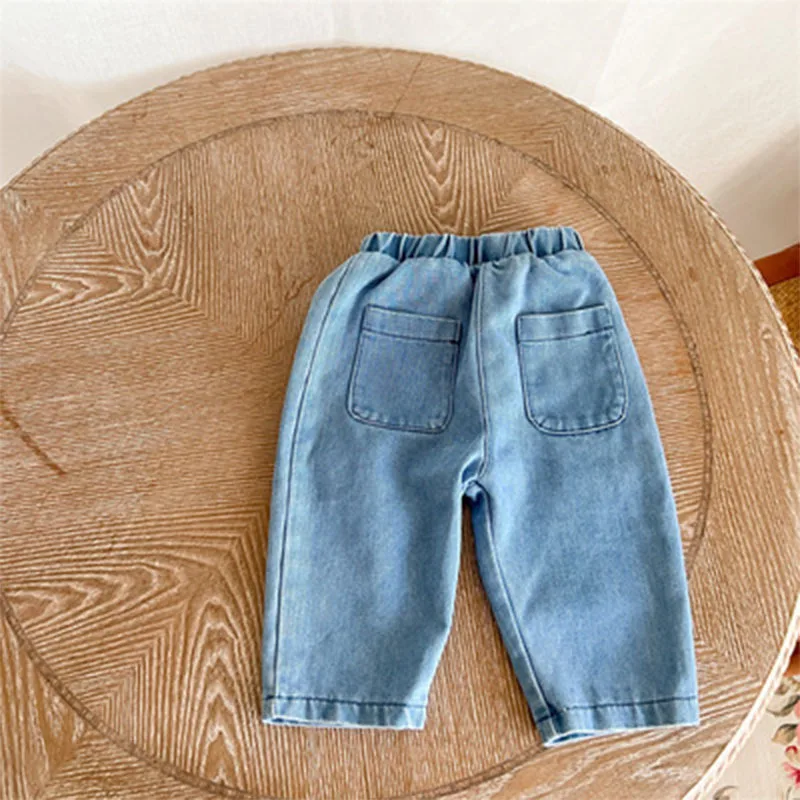 Children\'s suit spring and autumn boys and girls long-sleeved denim shirt jacket trousers two-piece baby top denim suit