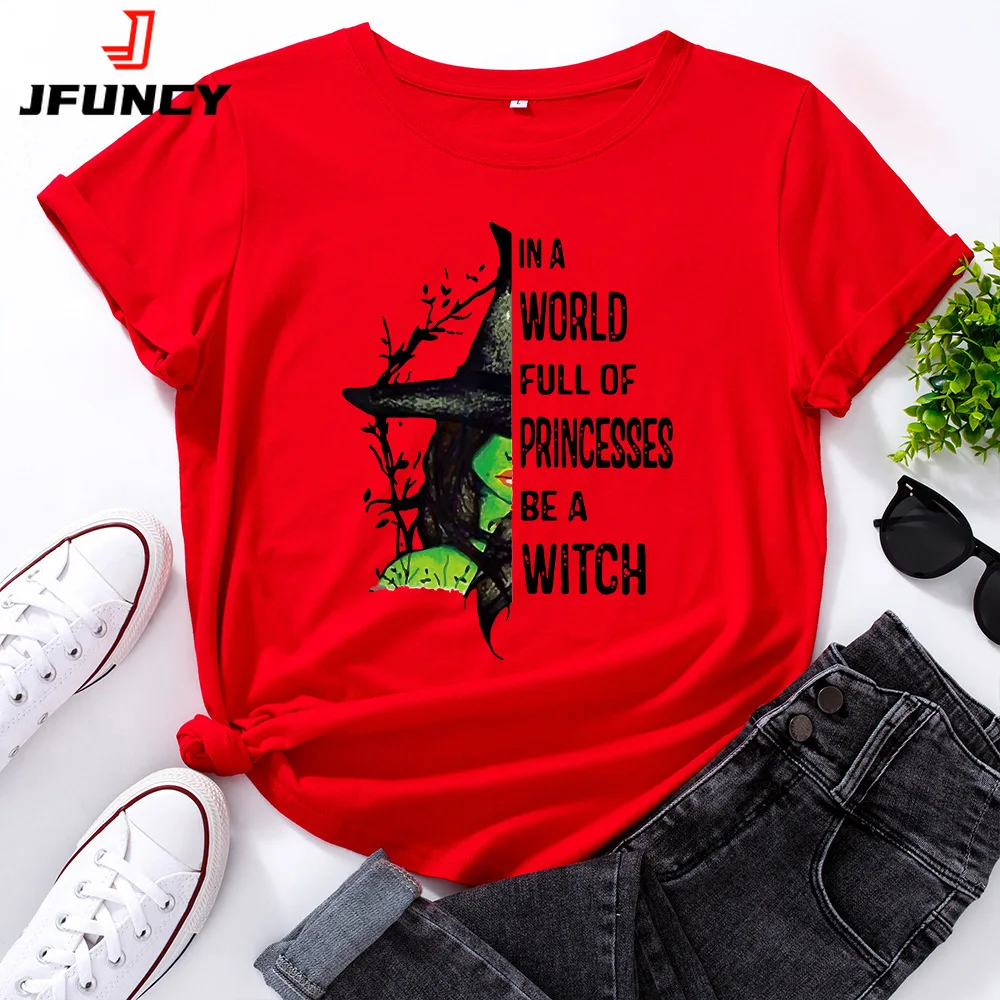 

JFUNCY Casual Cotton T-shirt Women T Shirt Halloween Printed Oversized Woman Harajuku Graphic Tees Tops