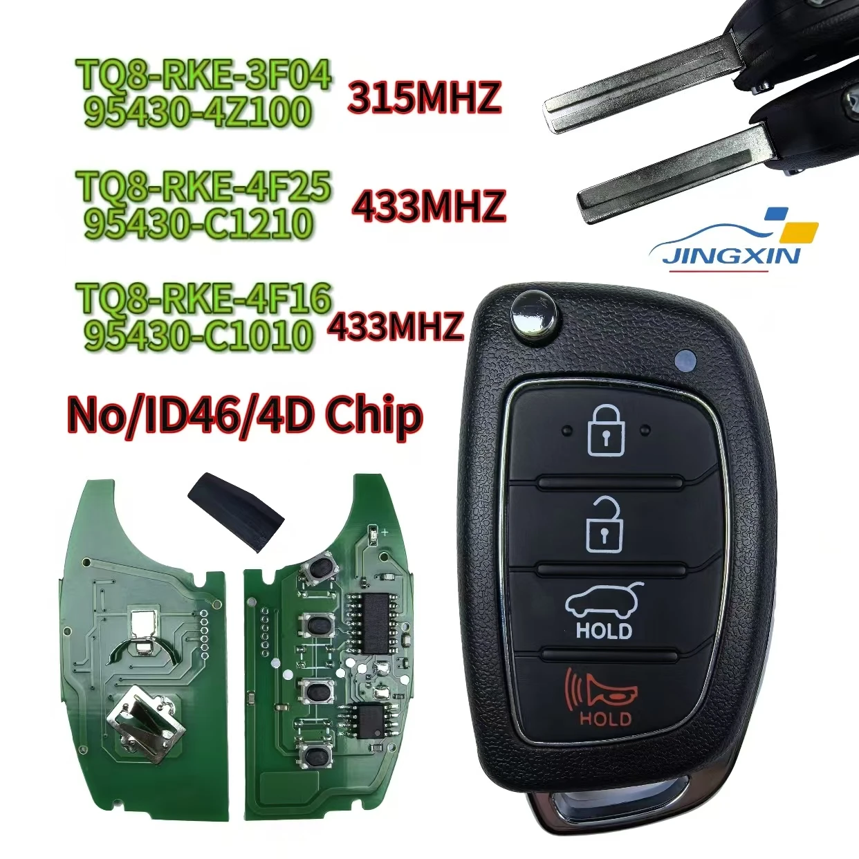 

Jingxin TQ8-RKE-3F04/4F16/4F25 95430-4Z100/C1210/C1010 ID46/4D Chip 315/433MHz Flip Car Remote Key For Hyundai Sonata 2014-2018