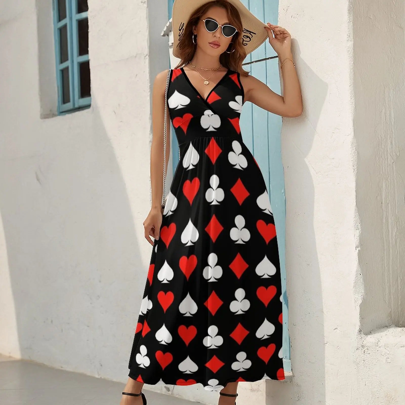 Poker Pattern Sleeveless Dress dress women summer 2024 dress korean style luxury evening dresses for women 2024