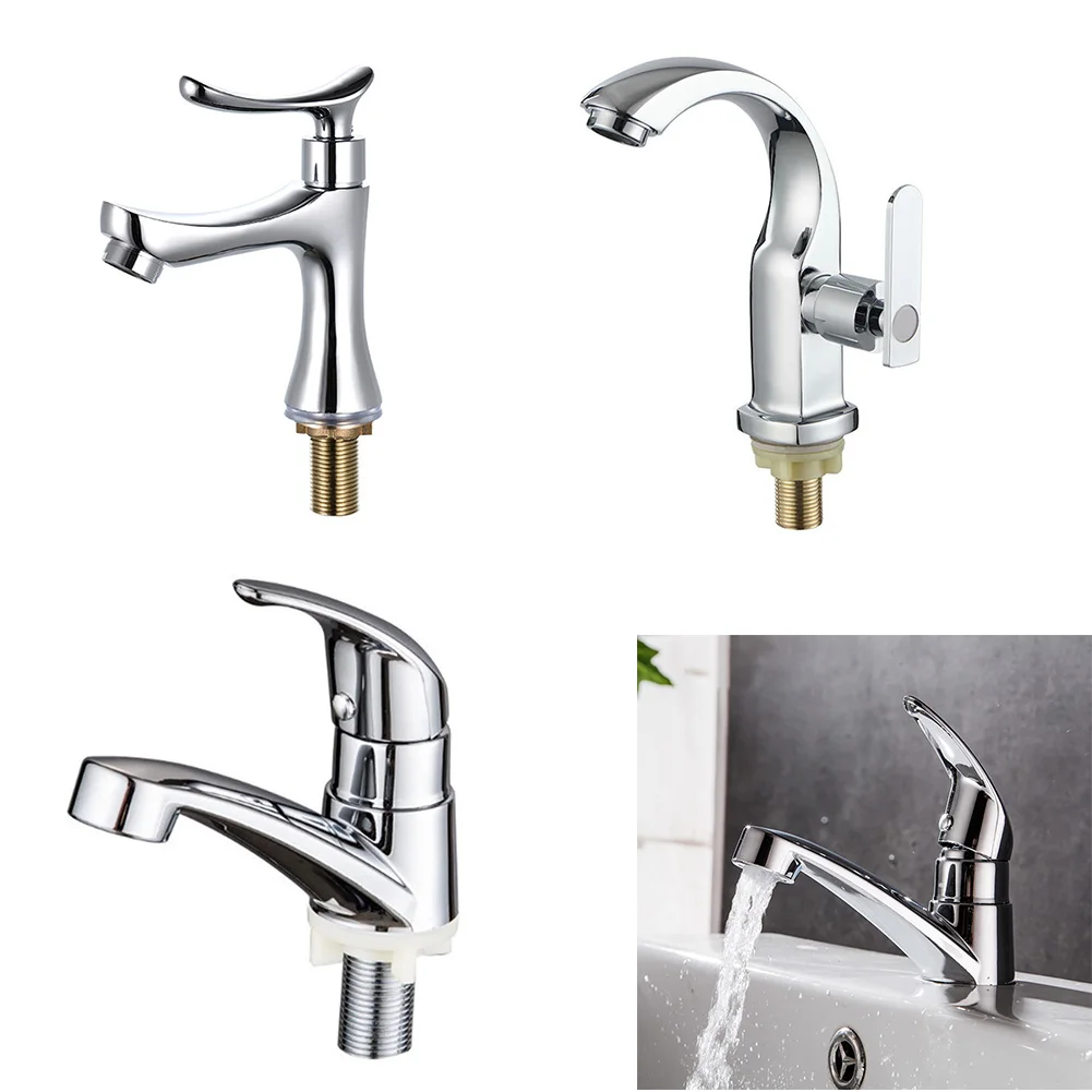 

Bathroom Sink Faucet Single Cold Water Faucet Silver Bathroom Taps Single Handle Deck Mounted Basin Tap Hardware Accessory