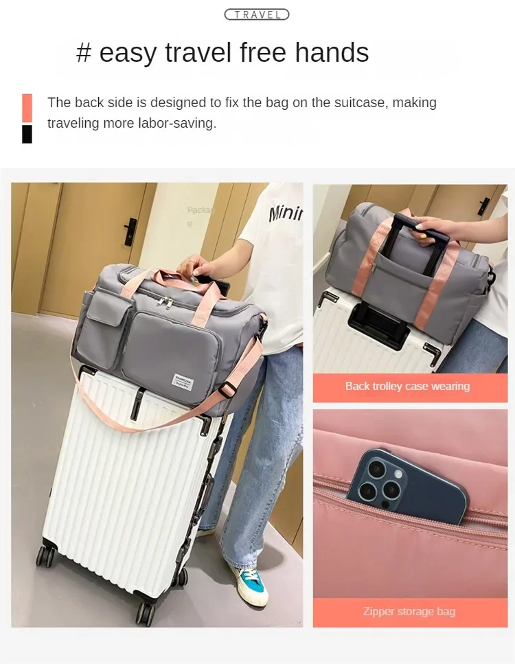 Bolsa de viaje de gran capacidad para mujer, bolsa de gimnasio para fin de semana, bolsas de lona para la noche con comp
