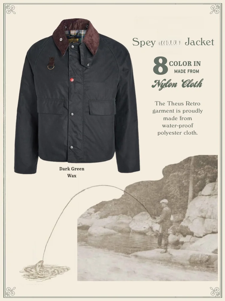 

Waterproof Wax Impregnated Nylon Fishing Jacket Short Coat British Retro Game Coat Outdoor Fashion Urban Style Youth Outerwear