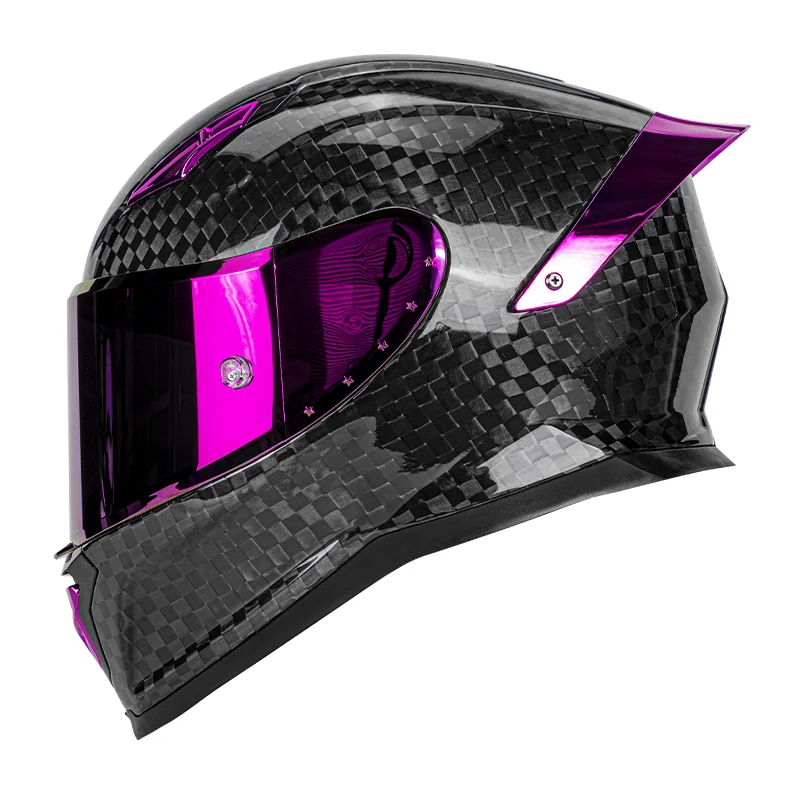 

DOT High Impact Protection 12K Carbon Fiber Full Face Helmet Aerospace Grade Composite Shell with Emergency Release Purple Visor