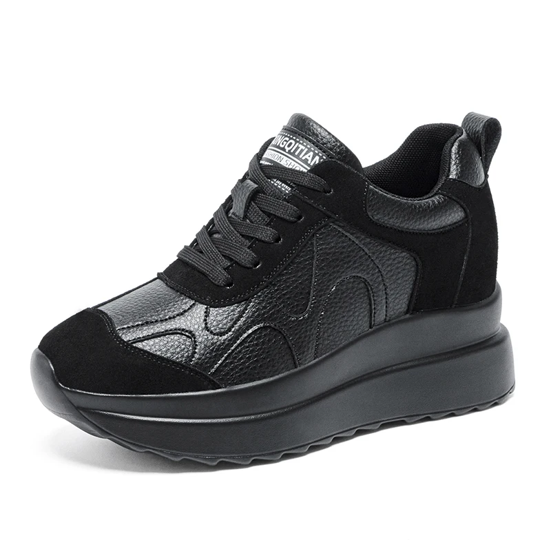 2026 New Spring 8CM Microfiber Leather Shoes Breathable Lady Soft Light Chunky Sneakers High Platform Women Vulcanize Dad Shoes