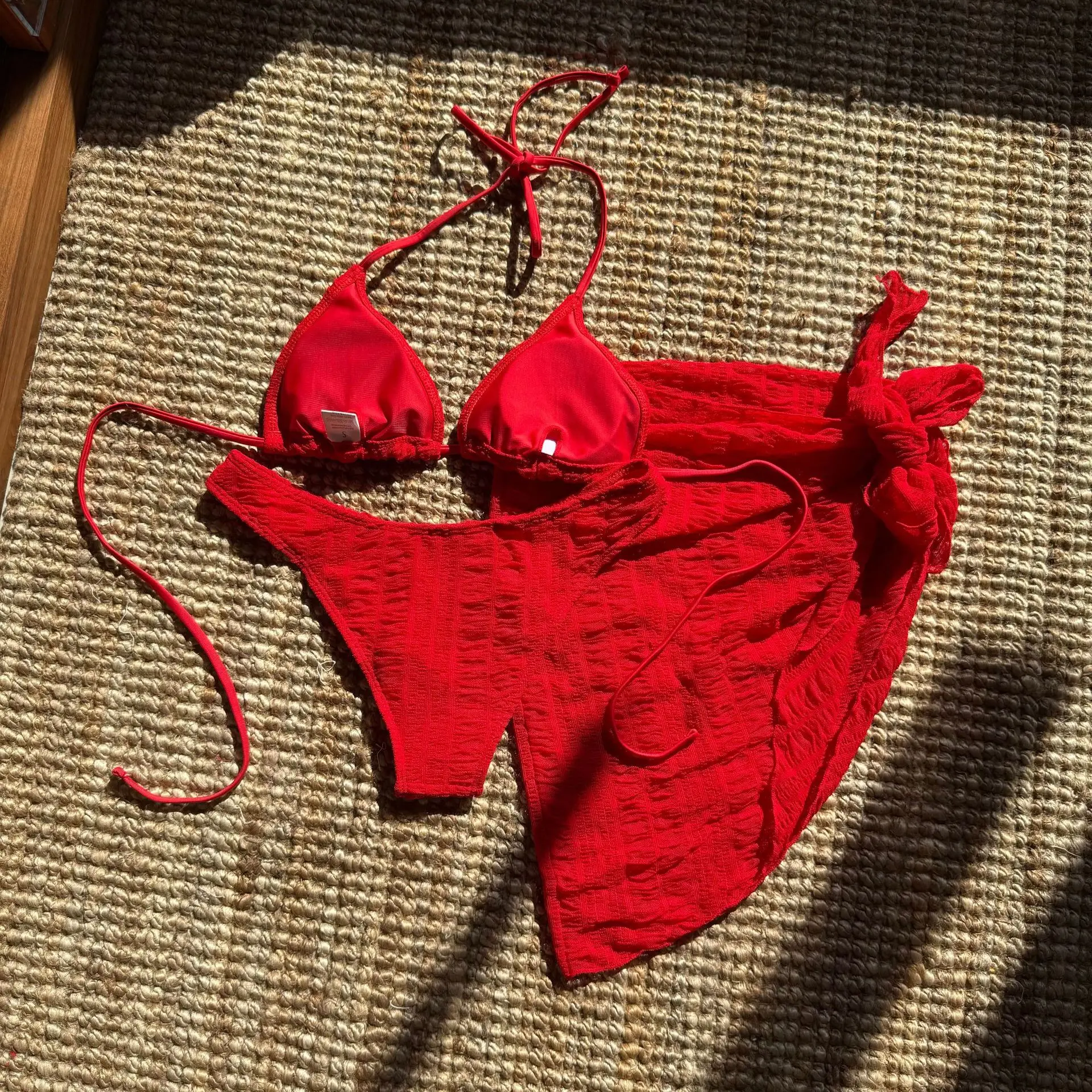 Halter z Sarong wysokie nogawki bikini damskie stroje kąpielowe damski strój kąpielowy trzyczęściowy zestaw bikini kąpiący strój kąpielowy pływać