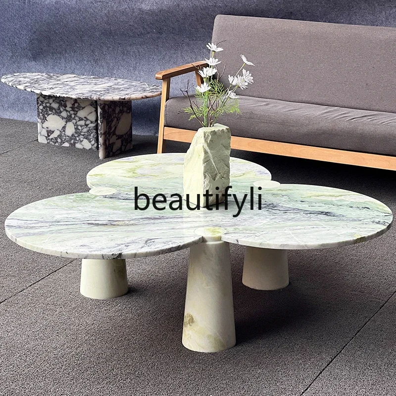 

Natural marble green petals special-shaped coffee table living room exhibition hall Nordic Italian simple light luxury