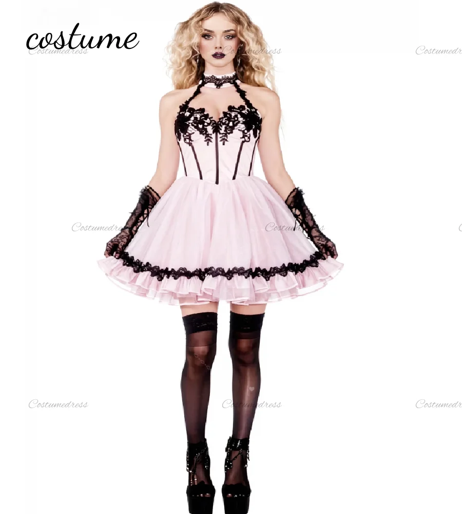 

Розовое и черное вечернее платье в стиле ретро, готическое короткое платье для выпускного вечера с кружевом, элегантный костюм, коктейльный формальный день рождения